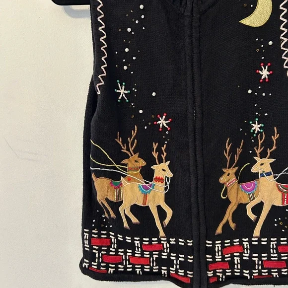 FAST SHIPPING VTG DSN Originals Studio Joy Reindeer Beaded Christmas  Vest - Picture 3 of 10